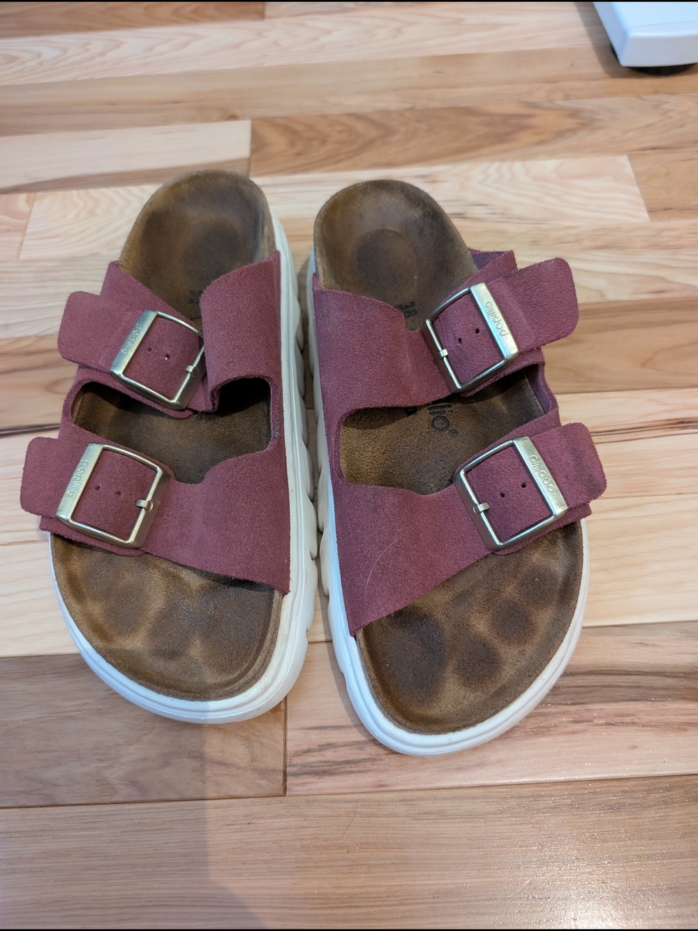 Papillio By Birkenstock Double-Buckle Suede Sandals in Dusty Rose